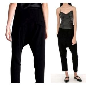 Nili Lotan 8 Wool $495 PARIS Pants Drop Crotch Slouchy Trousers Crop Black NWT